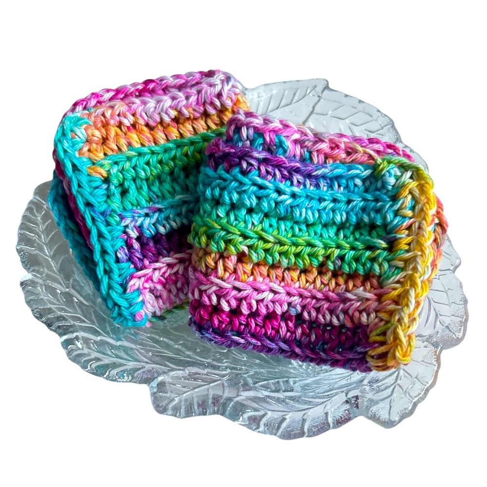 Hand Crafted Colorful Rainbow All Purpose Wash or Dish Cloths Crochet Cotton